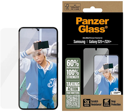 PanzerGlass UltraWide Fit Glazen Galaxy S25 Plus screenprotector