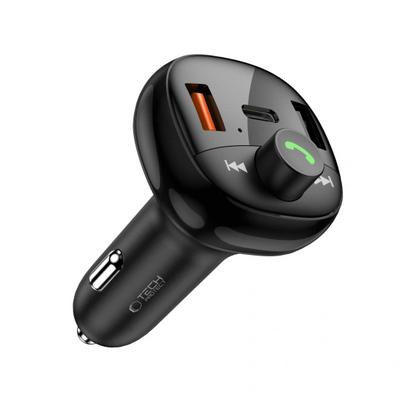 TechProtection CC11 3 poort USB-C en USB-A autolader met FM transmitter &amp; Bluetooth