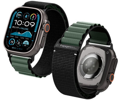 Spigen WBF1 Band Apple Watch 49 / &nbsp;46 / 45 / 44 &nbsp;mm bandje zwart / groen