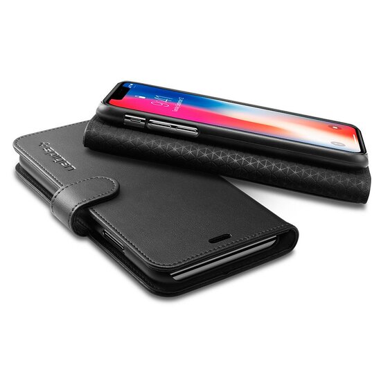 Spigen Wallet iPhone X hoesje Zwart