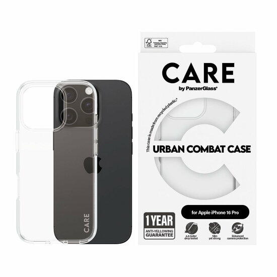PanzerGlass CARE Urban Combat iPhone 16 Pro hoesje doorzichtig 