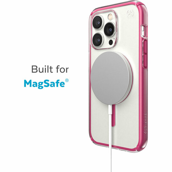 Speck Presidio Perfect Clear Geo MagSafe iPhone 14 Pro Max hoesje roze 