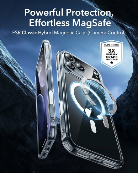 ESR Classic Hybrid camera control iPhone 17 Pro hoesje doorzichtig