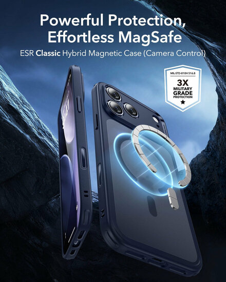 ESR Classic Hybrid camera control iPhone 17 Pro hoesje blauw