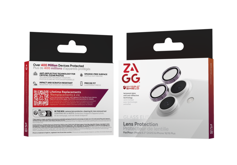 ZAGG InvisibleShield iPhone 17 camera protector paars glitter