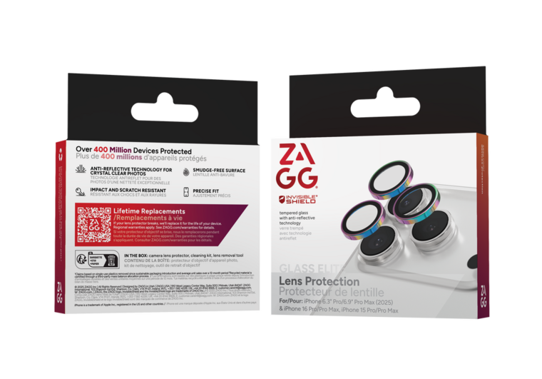 ZAGG InvisibleShield iPhone 17 Pro / iPhone 17 Pro Max camera protector regenboog