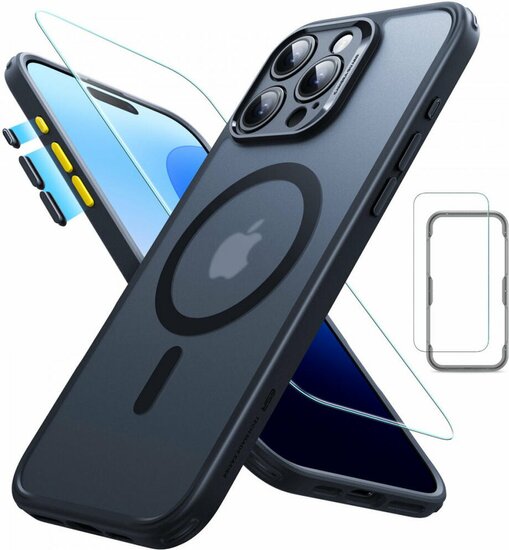 ESR Classic Hybrid Pro iPhone 16 Pro Max hoesje &amp; screenprotector frost zwart