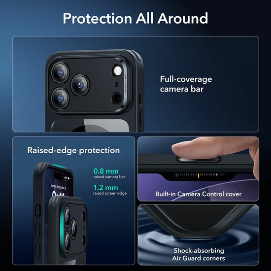 ESR Classic Hybrid MagSafe iPhone 17 Pro Max hoesje met screenprotector zwart