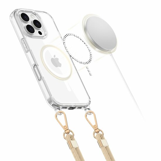 Tech Protection MagSafe iPhone 16 Pro Max hoesje met koord zwart &amp; beige