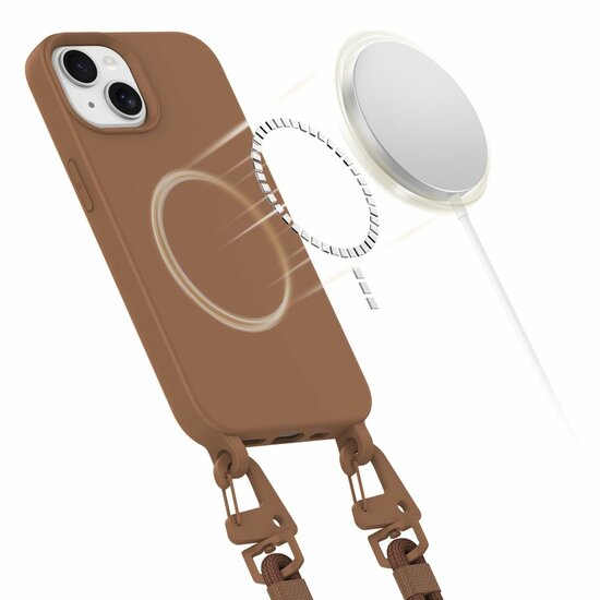 Tech Protection MagSafe iPhone 15 hoesje met draagkoord bruin