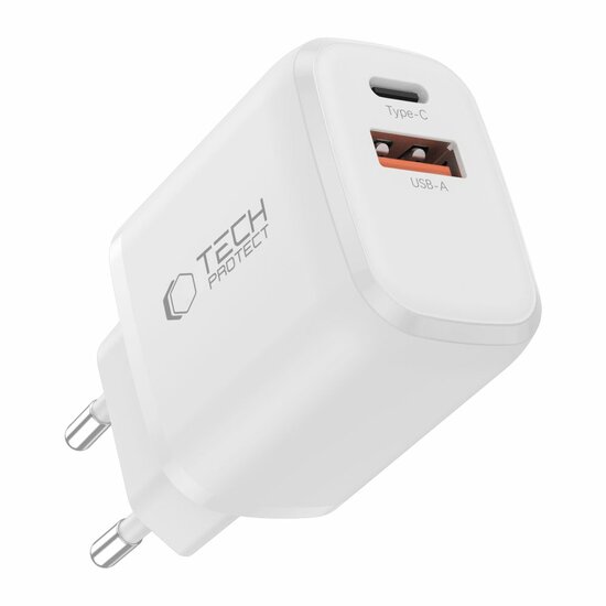 TechProtection USB-C 2 poort oplader 30 watt met USB-C kabel