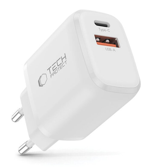 TechProtection USB-C 2 poort oplader 30 watt wit