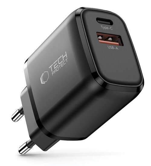 TechProtection USB-C 2 poort oplader 30 watt zwart