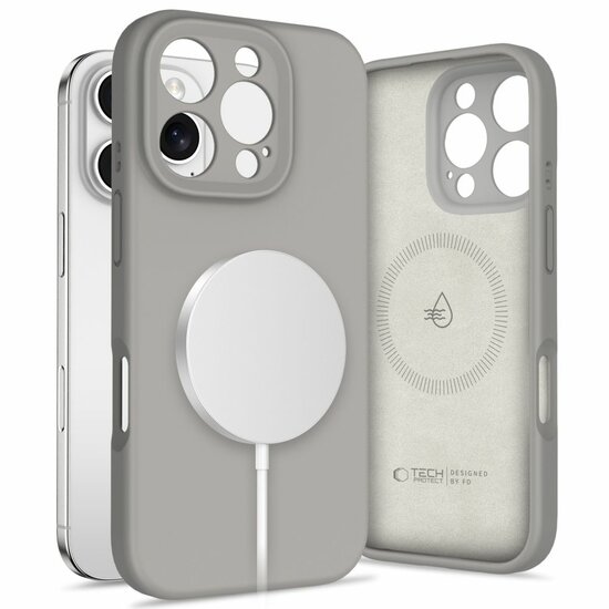 TechProtection Siliconen MagSafe iPhone 16 Pro Max hoesje grijs