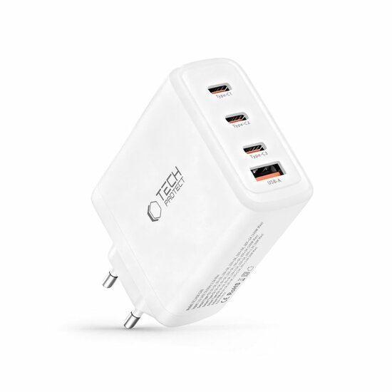 TechProtection GaN 4 poort 140 watt USB-C oplader wit