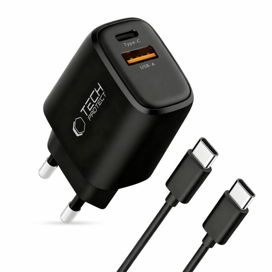 TechProtection GaN 45 watt USB-C oplader met USB-C kabel zwart