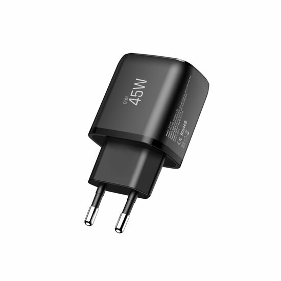 TechProtection GaN 45 watt USB-C oplader met USB-C kabel zwart