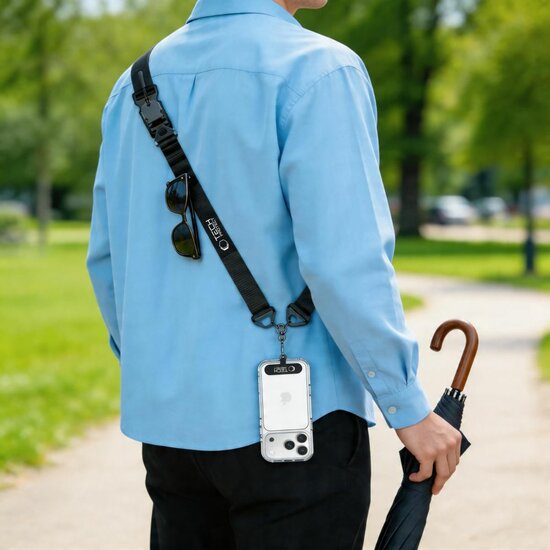 TechProtection Crossbody draagkoord voor elke telefoon zwart