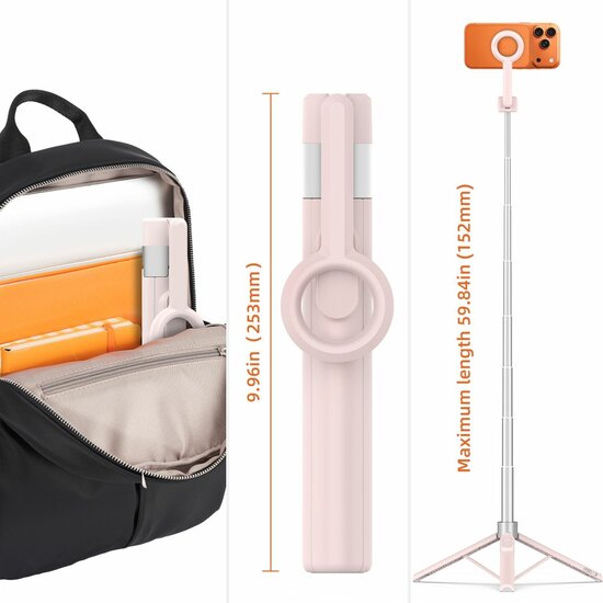 TechProtection View MagSafe Bluetooth Selfie Stick Tripod roze