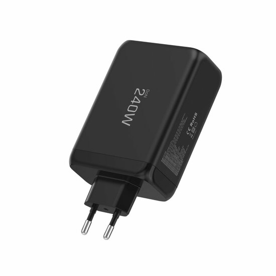 TechProtection GaN 4 poort 240 watt USB-C oplader zwart