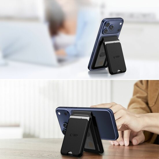 TechProtection MagSafe stand wallet portemonnee hoesje carbon