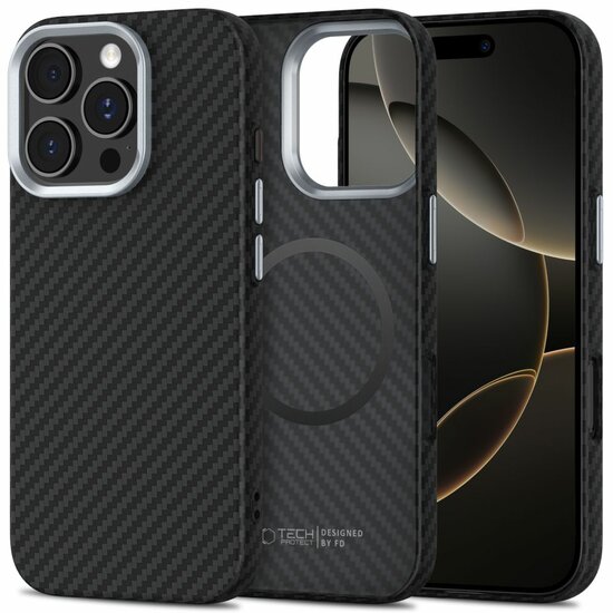 TechProtection Carbon iPhone 16 Pro hoesje zwart