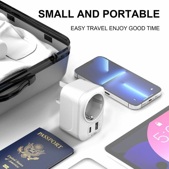 TechProtection reisstekker UK to EU met USB poorten