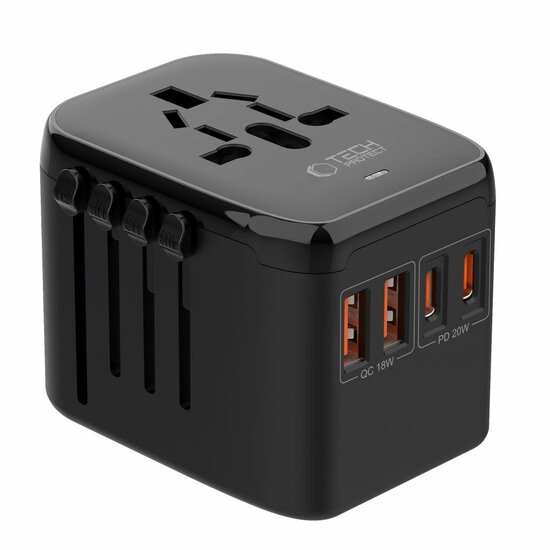 TechProtection Power universele reis wereldstekker voor 170 landen met 4 USB aansluitingen