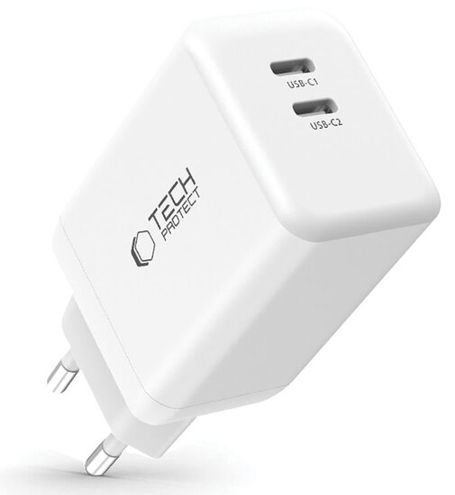 Tech Protection 45 watt GAN 2 poort USB-C oplader wit