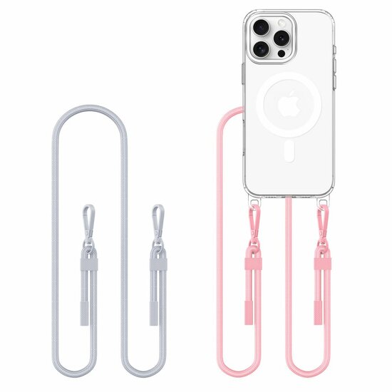 TechProtection MagSafe iPhone 16 Pro Max hoesje met koord grijs &amp; roze