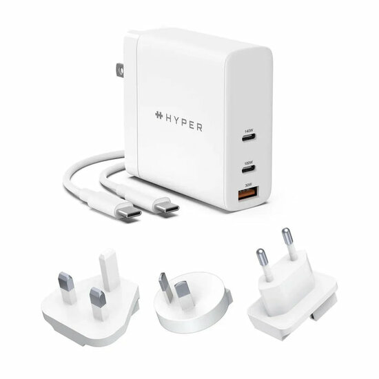 HyperDrive 3-Port Travel Charger 140 watt oplader wit