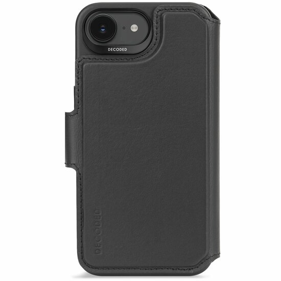 Decoded leren 2 in 1 wallet iPhone 17e / 16e hoesje zwart