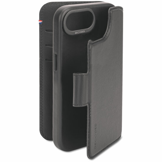 Decoded leren 2 in 1 wallet iPhone 17e / 16e hoesje zwart