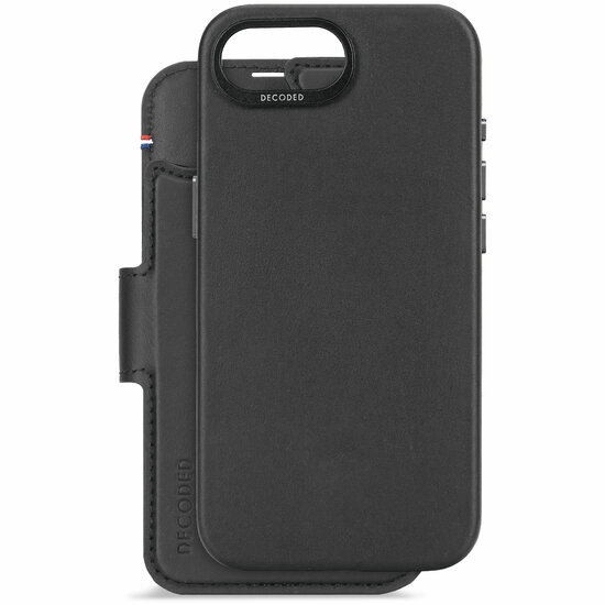Decoded leren 2 in 1 wallet iPhone 17e / 16e hoesje zwart