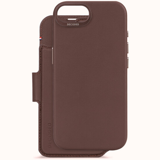 Decoded leren 2 in 1 wallet iPhone 17e / 16e hoesje bruin