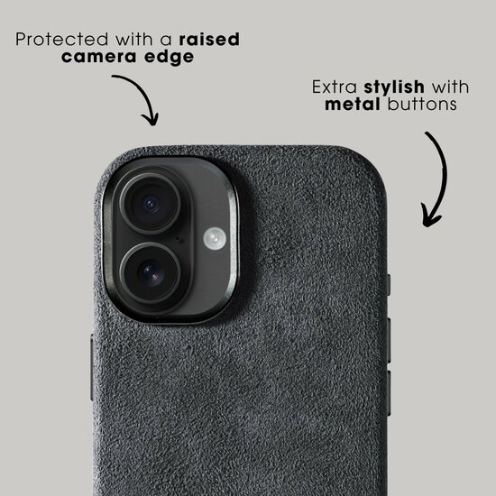 Alcanside Alcantara iPhone 17 hoesje space grijs