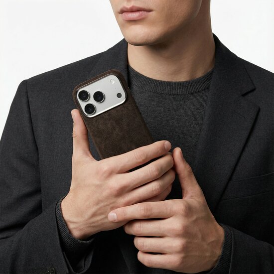 Alcanside Alcantara iPhone 17 Pro hoesje chocolate bruin