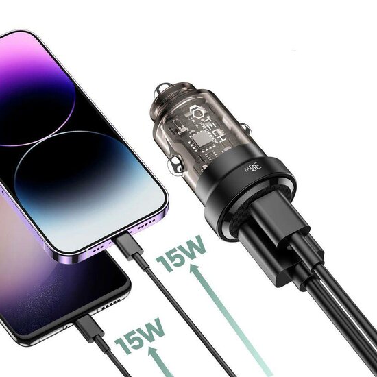 Tech Protection 30 watt 2 poort USB-C / USB-A auto oplader
