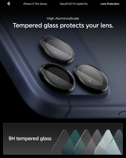 Spigen Optik EZ Fit iPhone 17 Pro / 16 Pro / 17 Pro Max / 16 Pro Max camera beschermer 2 pack blauw