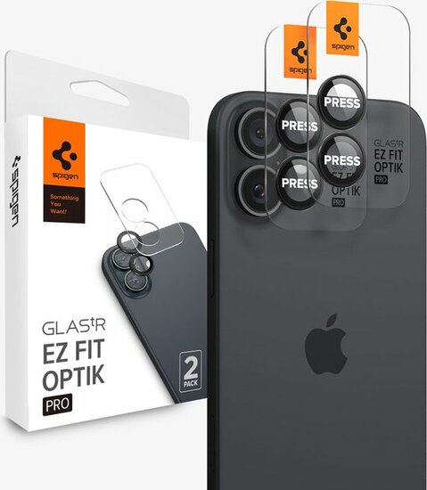 Spigen Optik EZ Fit iPhone 16 / iPhone 16 Plus camera beschermer 2 pack zwart