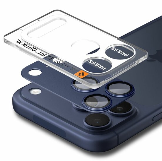 Spigen Optik Pro XL EZ Fit iPhone 17 Pro Max camera protector blauw