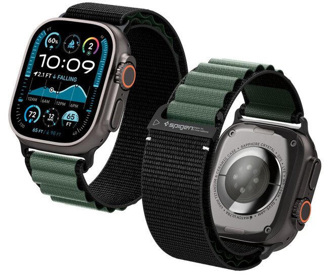 Spigen WBF1 Band Apple Watch 49 / &nbsp;46 / 45 / 44 &nbsp;mm bandje zwart / groen