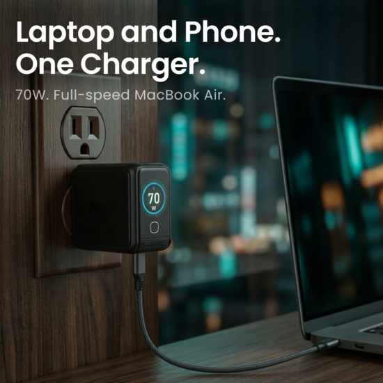 BMX GaNsta 70 watt USB-C oplader met display