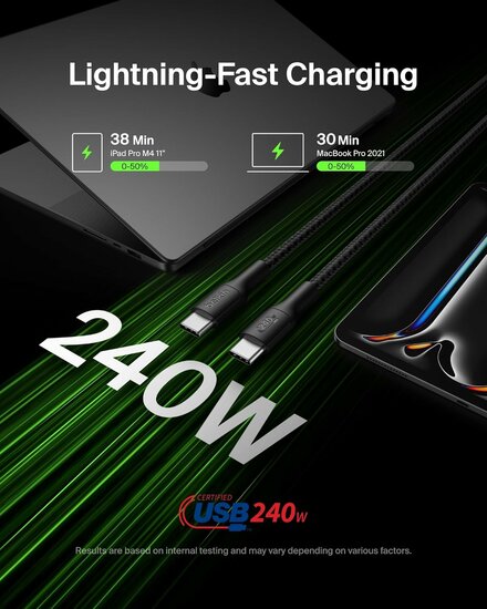 Belkin BoostCharge Pro 240 watt USB-C kabel 1 meter wit