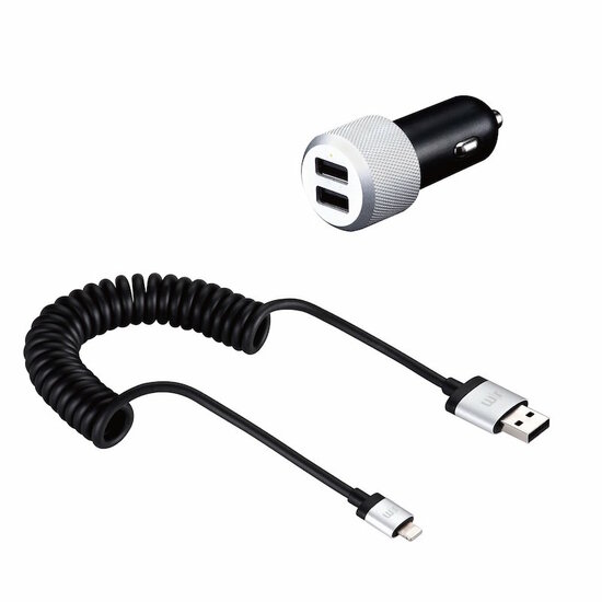 Just Mobile HighWay Max 4.8A Lightning auto oplader Zilver