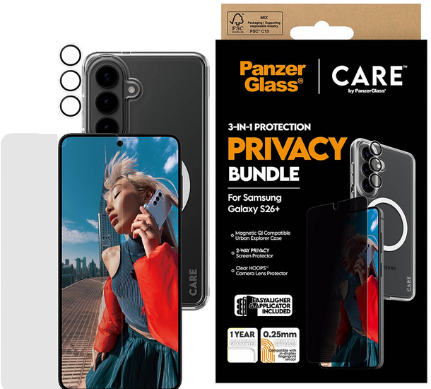 PanzerGlass CARE 3 in 1 Privacy Galaxy S26+ Plus Urban Combat bundel hoesje screen en camera protector