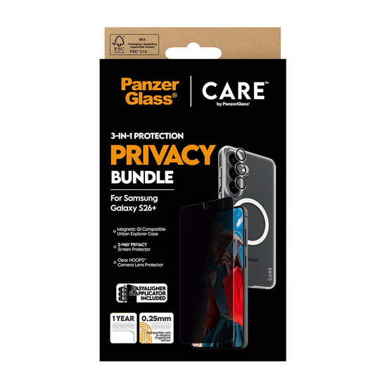 PanzerGlass CARE 3 in 1 Privacy Galaxy S26+ Plus Urban Combat bundel hoesje screen en camera protector