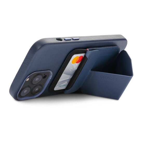 Decoded leren MagSafe wallet kaarthouder en stand navy