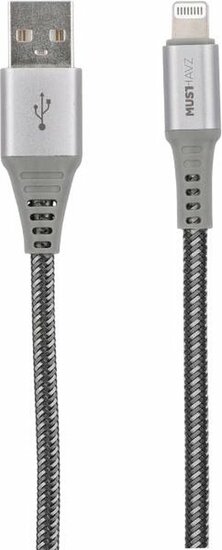 Musthavz Nylon USB-A naar Lightning kabel 1 meter grijs