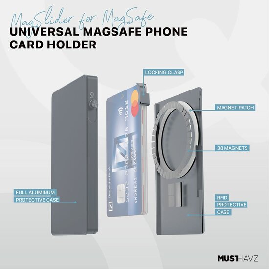 Musthavz MagSlider MagSafe Aluminum wallet grijs